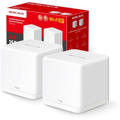 MERCUSYS Halo H1500X Sistema Mesh Wi-Fi 6 AX1500Mbps, 2 Porte Gigabit, 2pz Copertura Fino a 350m2, Parental Control, Modalità Router e Ripetitore, 100+ Dispositivi, Modalità AP, WPA3, per Streaming MERCUSYS Halo H1500X Sistema Mesh Wi-Fi 6 AX1500Mbps, 2 Porte Gigabit, 2pz Copertura Fino a 350m2, Parental Control, Modalità Router e Ripetitore, 100+ Dispositivi, Modalità AP, WPA3, per Streaming