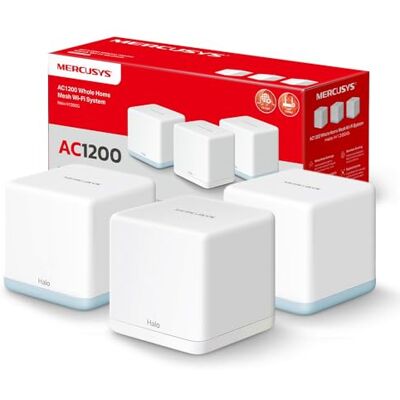 MERCUSYS Halo H1200G Sistema Mesh Wi-Fi AC1200Mbps, MU-MIMO, 3pz Porte Ethernet Gigabit, Beamforming, Copertura Fino a 320m², Router/Access Point, Fino a 100 Dispositivi, per Streaming HD MERCUSYS Halo H1200G Sistema Mesh Wi-Fi AC1200Mbps, MU-MIMO, 3pz Porte Ethernet Gigabit, Beamforming, Copertura Fino a 320m², Router/Access Point, Fino a 100 Dispositivi, per Streaming HD