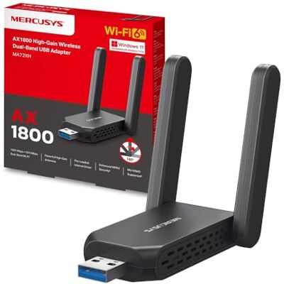 MERCUSYS MA72XH Adattatore USB Wi-Fi 6 AX1800Mbps Due Antenne PC Fisso Per Potenziare il Segnale Wi-Fi di Computer Fissi, Windows 11 e 10, WPA3, MU-MIMO, Due Antenne Orientabili, Copertura Ampia MERCUSYS MA72XH Adattatore USB Wi-Fi 6 AX1800Mbps Due Antenne PC Fisso Per Potenziare il Segnale Wi-Fi di Computer Fissi, Windows 11 e 10, WPA3, MU-MIMO, Due Antenne Orientabili, Copertura Ampia