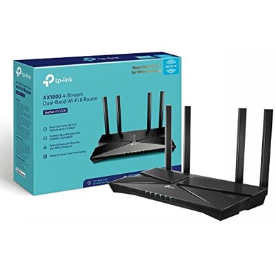 TP-Link Router wireless dual band Gigabit Wi-Fi 6 AX1800 Mbps di nuova generazione, supportato da OneMesh, CPU dual-core, ideale per giochi Xbox/PS4/Steam e 4K, sicurezza WPA3 (Archer AX1800), la TP-Link Router wireless dual band Gigabit Wi-Fi 6 AX1800 Mbps di nuova generazione, supportato da OneMesh, CPU dual-core, ideale per giochi Xbox/PS4/Steam e 4K, sicurezza WPA3 (Archer AX1800), la