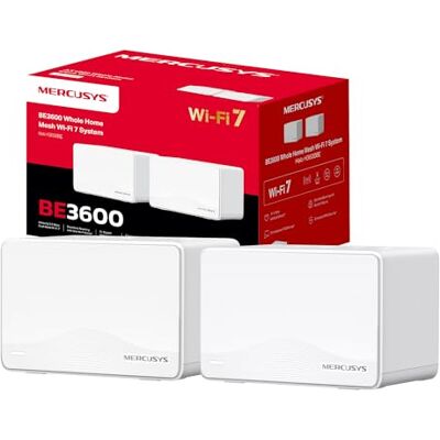 MERCUSYS Halo H3600BE Sistema Mesh Wi-Fi 7 BE3600Mbps, 4K-QAM, 2pz Copertura Fino a 460m², 3 Porte Gigabit WAN/LAN, VPN, Controllo tramite App, Oltre 150 Dispositivi, Case con 4-6 Camere MERCUSYS Halo H3600BE Sistema Mesh Wi-Fi 7 BE3600Mbps, 4K-QAM, 2pz Copertura Fino a 460m², 3 Porte Gigabit WAN/LAN, VPN, Controllo tramite App, Oltre 150 Dispositivi, Case con 4-6 Camere