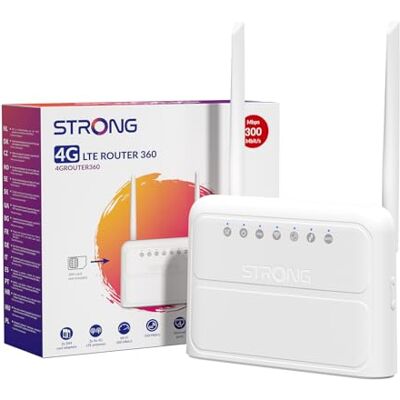 Strong Router WiFi N300 Mbps con SIM, 4G Cat4 LTE, Antenne Esterne Fisse, Porte WAN/LAN 100 Mbps, Router con SIM, Plug and Play, Supporta fino a 32 Dispositivi, Rete Sicura (4GROUTER360) Strong Router WiFi N300 Mbps con SIM, 4G Cat4 LTE, Antenne Esterne Fisse, Porte WAN/LAN 100 Mbps, Router con SIM, Plug and Play, Supporta fino a 32 Dispositivi, Rete Sicura (4GROUTER360)