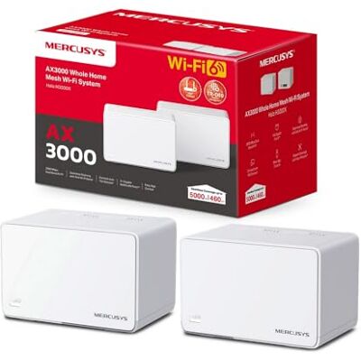 MERCUSYS Halo H3000X Sistema Mesh Wi-Fi 6 AX3000Mbps, 3 Porte Gigabit, 2pz VPN, Copertura Fino a 460m2, Controllo Parent, Oltre 150 Dispositivi, HE160, OFDMA, MU-MIMO, WPA3, Router, Access Point MERCUSYS Halo H3000X Sistema Mesh Wi-Fi 6 AX3000Mbps, 3 Porte Gigabit, 2pz VPN, Copertura Fino a 460m2, Controllo Parent, Oltre 150 Dispositivi, HE160, OFDMA, MU-MIMO, WPA3, Router, Access Point