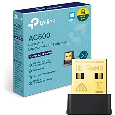 TP-Link Archer T2UB Nano Adattatore Bluetooth 4.2 WiFi USB, Dual Band AC600Mbps, Chiavetta per PC Fisso, Trasmettitore, Scheda di Rete, Windows 11/10 TP-Link Archer T2UB Nano Adattatore Bluetooth 4.2 WiFi USB, Dual Band AC600Mbps, Chiavetta per PC Fisso, Trasmettitore, Scheda di Rete, Windows 11/10