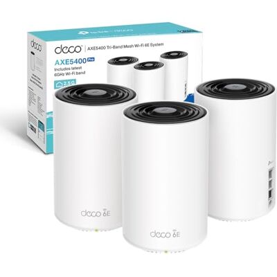 TP-Link Deco XE75 Pro Router Mesh WiFi 6E, AXE5400Mbps Tri-Band, Nuova Banda da 6 GHz, Porta Ethernet da 2,5 Gbps, AI Mesh, Ripetitore WiFi, Access Point, Alexa, 3 Pezzi con Copertura fino a 670㎡ TP-Link Deco XE75 Pro Router Mesh WiFi 6E, AXE5400Mbps Tri-Band, Nuova Banda da 6 GHz, Porta Ethernet da 2,5 Gbps, AI Mesh, Ripetitore WiFi, Access Point, Alexa, 3 Pezzi con Copertura fino a 670㎡