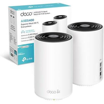 TP-Link Deco XE75 Pro Router Mesh WiFi 6E, AXE5400Mbps Tri-Band, Nuova Banda da 6 GHz, Porta Ethernet da 2,5 Gbps, AI Mesh, Ripetitore WiFi, Access Point, Alexa, 2 Pezzi con Copertura fino a 500㎡ TP-Link Deco XE75 Pro Router Mesh WiFi 6E, AXE5400Mbps Tri-Band, Nuova Banda da 6 GHz, Porta Ethernet da 2,5 Gbps, AI Mesh, Ripetitore WiFi, Access Point, Alexa, 2 Pezzi con Copertura fino a 500㎡