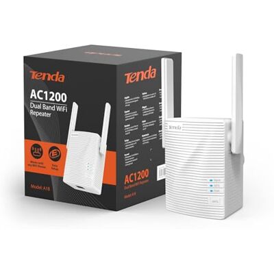 Tenda A18 Wireless Wifi Repeater, Dual Band AC1200 Speed 1200Mbps, Wifi Extender and Access Point, LAN Port, Fast Ethernet Port, Dual Antennas Tenda A18 Wireless Wifi Repeater, Dual Band AC1200 Speed 1200Mbps, Wifi Extender and Access Point, LAN Port, Fast Ethernet Port, Dual Antennas