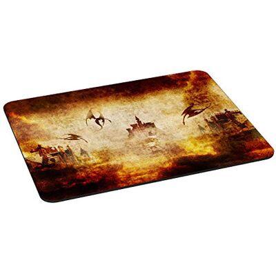 PEDEA Tappetino per mouse da gioco e ufficio, 350 x 280 mm, con bordi cuciti e fondo antiscivolo, Castello di Dragon's PEDEA Tappetino per mouse da gioco e ufficio, 350 x 280 mm, con bordi cuciti e fondo antiscivolo, Castello di Dragon's