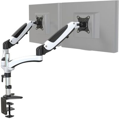 HJH Office Supporto per monitor a 2 bracci, 15-27 pollici, VM-MG2, in alluminio bianco/nero, braccio porta monitor con molla a gas, portata fino a 8 kg, 802020 HJH Office Supporto per monitor a 2 bracci, 15-27 pollici, VM-MG2, in alluminio bianco/nero, braccio porta monitor con molla a gas, portata fino a 8 kg, 802020