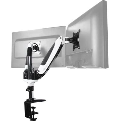 HJH Office Supporto per monitor a 2 bracci, 15-27 pollici, VM-MG2S alluminio bianco e nero, braccio porta monitor con molla a gas, portata fino a 8 kg, 802030 HJH Office Supporto per monitor a 2 bracci, 15-27 pollici, VM-MG2S alluminio bianco e nero, braccio porta monitor con molla a gas, portata fino a 8 kg, 802030