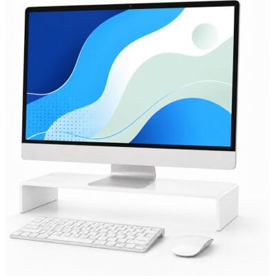 Relaxdays Supporto monitor ergonomico in acrilico, bianco H x L x P: 10 x 50 x 20 cm, rialzo per scrivania Relaxdays Supporto monitor ergonomico in acrilico, bianco H x L x P: 10 x 50 x 20 cm, rialzo per scrivania