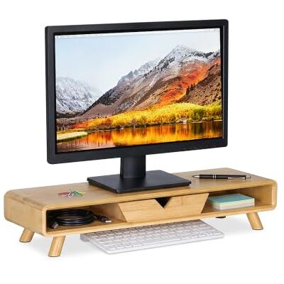 Relaxdays Rialzo Monitor, 2 Scomparti e cassetto, A x L x P: 13 x 62 x 20,5 cm, bambù, scrivania Relaxdays Rialzo Monitor, 2 Scomparti e cassetto, A x L x P: 13 x 62 x 20,5 cm, bambù, scrivania