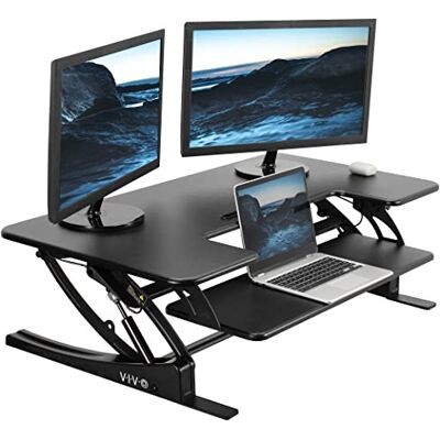 VIVO Convertitore da scrivania regolabile in altezza da 107 cm, serie V, da tavolo con doppio monitor, colore: nero VIVO Convertitore da scrivania regolabile in altezza da 107 cm, serie V, da tavolo con doppio monitor, colore: nero