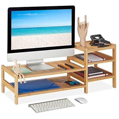 Relaxdays Supporto per Monitor con 5 Ripiani Organizer, Base Rialzata per Schermo PC da Scrivania, 33x80x30 cm, Naturale, bambù Relaxdays Supporto per Monitor con 5 Ripiani Organizer, Base Rialzata per Schermo PC da Scrivania, 33x80x30 cm, Naturale, bambù