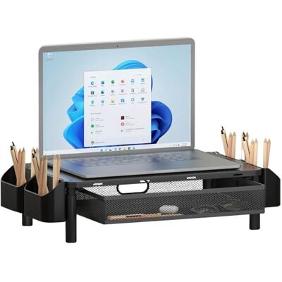 Techly 369410 Supporto per Monitor Ergonomico Regolabile a 3 Altezze con Cassetto e Portaoggetti Nero Techly 369410 Supporto per Monitor Ergonomico Regolabile a 3 Altezze con Cassetto e Portaoggetti Nero