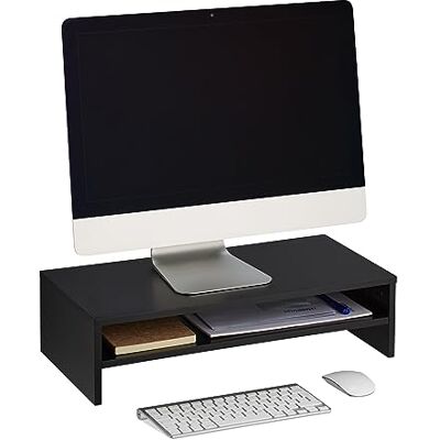 Relaxdays Supporto per Monitor, Rialzo Stand PC con Ripiano, HxLxP: 14,5x54x25,5 cm, Alzaschermo da Scrivania, Nero Relaxdays Supporto per Monitor, Rialzo Stand PC con Ripiano, HxLxP: 14,5x54x25,5 cm, Alzaschermo da Scrivania, Nero