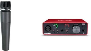 Shure SM57 Microfono strumento cardioide dinamico con supporto per shock pneumatico & Focusrite Scarlett Solo (terza generazione), interfaccia audio USB Per chitarristi