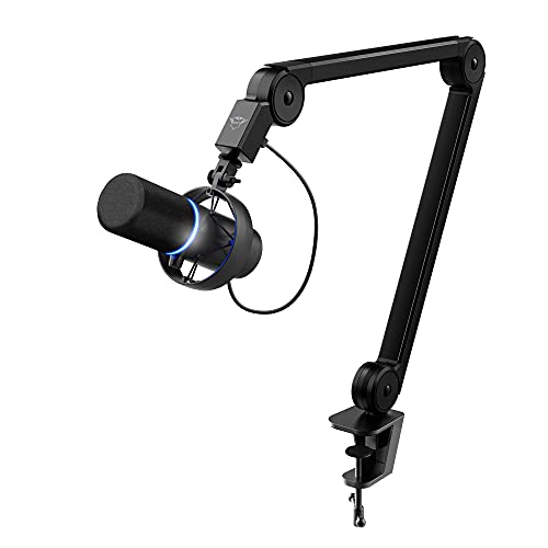 Trust GXT 255+ Onyx Microfono professionale con braccio, motivo cardioide, filtro pop, LED, microfono USB per podcasting, streaming, registrazione, trasmissione Sable