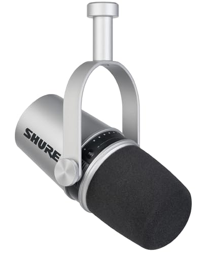 Shure MV7 USB Microfono per podcasting, registrazione, streaming e giochi, uscita delle cuffie integrate, Mic Dynamic USB/XLR Metal, tecnologia di isolamento vocale, Argento