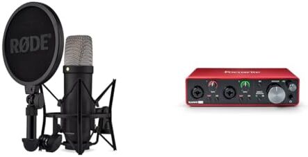 RØDE NT1 5th Gen Black Microfono a condensatore da studio a diaframma largo di quinta generazione & Focusrite Interfaccia audio USB Scarlett 2i2 per creare brani