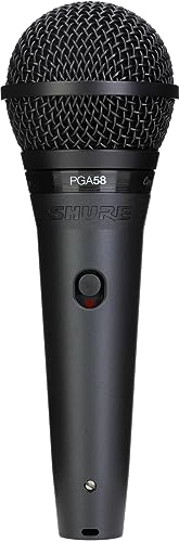 Shure Microfono dinamico PGA58 - Microfono portatile per voce con pattern di pickup cardioide, interruttore on/off discreto, connettore XLR a 3 pin, cavo XLR da 15 ', adattatore per supporto e
