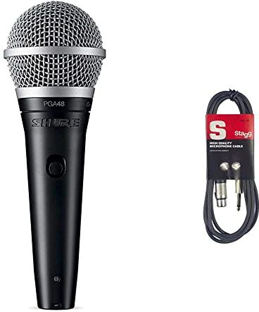 Shure PGA48 Microfono dinamico, mic portatile per voce con modello di raccolta cardioide, interruttore on/off & Stagg SMC6XP Cavo Microfonico di Alta Qualità XLRf to Jack, 6 m, Nero