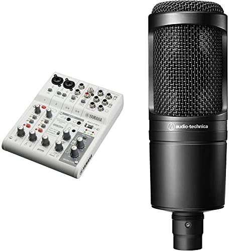 Yamaha Mixer  AG06MK2 Mixer a 6 Canali per Streaming Live con Interfaccia Audio USB, per Windows & Audio-Technica AT2020 Microfono cardioide a condensatore (connessione XLR) per voce fuori campo