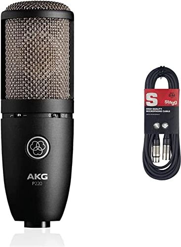 AKG -Microfono a condensatore P220 & Cavo da microfono a mixer Stagg SMC6 da 6 metri XLR (m) -XLR (f), nero