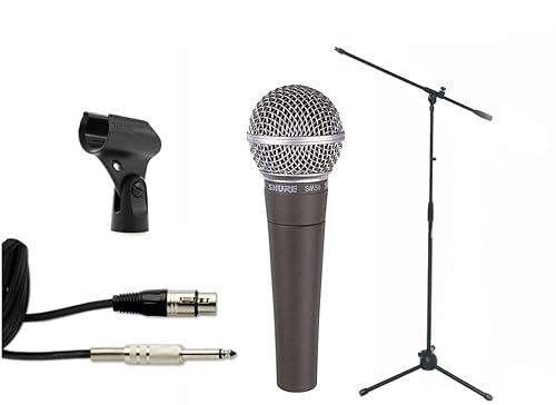 Shure SM58 BUNDLE kit microfono professionale dinamico per voce + asta + pinza porta microfono + cavo XLR-JACK 3metri