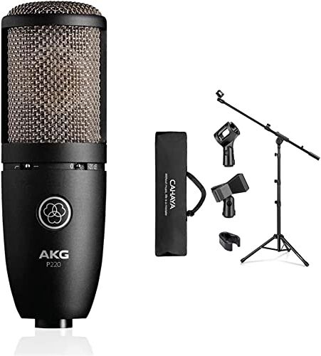 AKG -Microfono a condensatore P220 & CAHAYA Asta a Giraffa per Microfono con 2 Diversi Clip Supporto per Microfono