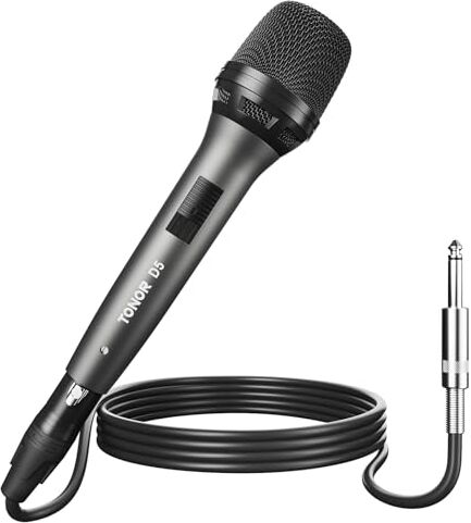 TONOR Microfono Dinamico per Voce per Canto, Karaoke Cablato Portatile, Studio Cardioide con Cavo XLR da 16,4 Piedi, Altoparlante, Amplificatore, Miscelatore per Canto Parlato Attività All'aperto