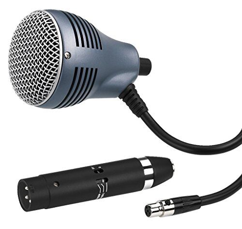 JTS Microfono dinamico per strumenti Blues Arp e lettore di armonica a bocca tradizionale, con caratteristiche superreni, con scatola di trasporto e adattatore per cavo, colore: Nero