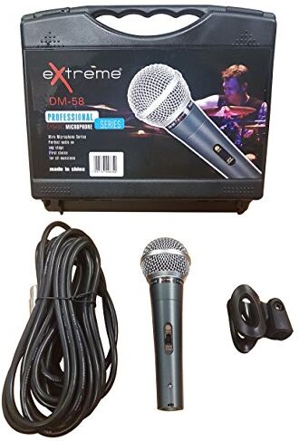 Extreme DM58 MICROFONO DINAMICO VOCE CANTO KARAOKE TIPO SHURE SM58 + CLAMP + CAVO + CUSTODIA RIGIDA BUNDLE