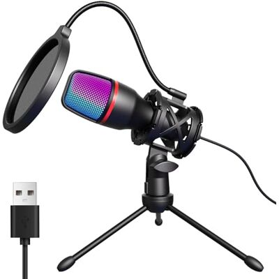 Hoppac Microfono USB PC Microfono Gaming, Micro a Condensatore con Shock-Mount, Filtro Pop e Treppiede, Plug & Play Microfono per PC, Laptop, PS4/5, Streaming, Podcasting, Registrazione Hoppac Microfono USB PC Microfono Gaming, Micro a Condensatore con Shock-Mount, Filtro Pop e Treppiede, Plug & Play Microfono per PC, Laptop, PS4/5, Streaming, Podcasting, Registrazione