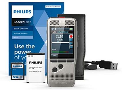 Philips DPM7000 Registratore vocale digitale, funzionamento tramite interruttore a scorrimento, 2 microfoni Toni stereo, display a colori, Software SpeechExec (Abbonamento di 2 anni incluso)