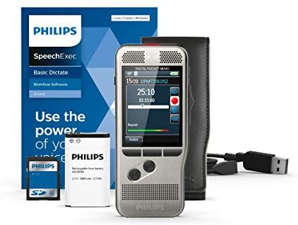 Philips Registratore vocale digitale, funzionamento tramite interruttore a scorrimento, 2 microfoni/stereo, display a colori, Software SpeechExec Dictate (Abbonamento di 2 anni incluso))