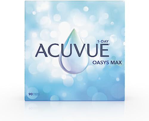 Acuvue Oasys Max 1-Day,lenti a contatto giornaliere,comfort tutto il giorno e visione nitida,filtrano la maggior parte della luce blu-viola;90 lenti, -2.75 diottrie,BC 8.5,DIA 14,3