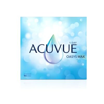 Acuvue OASYS MAX 1-Day, lenti a contatto giornaliere; Comfort tutto il giorno e visione nitida, filtrano la maggior parte della luce blu-viola;+7.00 diottrie; BC 8.5; DIA 14.30; 90 lenti Acuvue OASYS MAX 1-Day, lenti a contatto giornaliere; Comfort tutto il giorno e visione nitida, filtrano la maggior parte della luce blu-viola;+7.00 diottrie; BC 8.5; DIA 14.30; 90 lenti