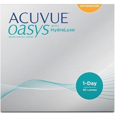 Acuvue OASYS 1-Day per astigmatismo; Lenti a contatto giornaliere; visione chiara e stabile per tutto il giorno,comfort elevato;-5.25 diottrie; Cilindro -1.75 ; Asse 90 ; BC 8.5; DIA 14.30; 90 lenti Acuvue OASYS 1-Day per astigmatismo; Lenti a contatto giornaliere; visione chiara e stabile per tutto il giorno,comfort elevato;-5.25 diottrie; Cilindro -1.75 ; Asse 90 ; BC 8.5; DIA 14.30; 90 lenti