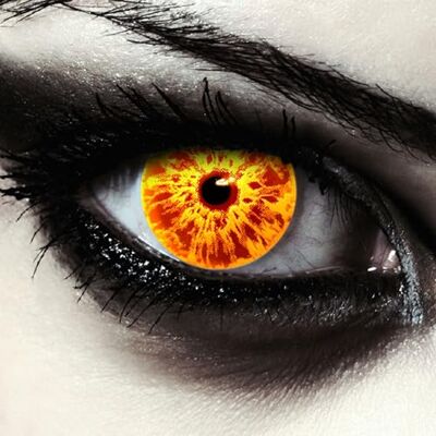 Designlenses , Lenti a contatto giornaliere colorate per costume di Halloween da zombie, senza gradazione, 1 paio (2 pezzi), lentes colore completamente (Yellow Fire, 14.00, 0.00, Diottria) Designlenses , Lenti a contatto giornaliere colorate per costume di Halloween da zombie, senza gradazione, 1 paio (2 pezzi), lentes colore completamente (Yellow Fire, 14.00, 0.00, Diottria)