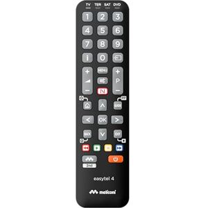 Meliconi Easytel 4, Telecomando universale 4 in 1 per TV, Decoder, DVD/Blu-ray e TV Box, Compatibile con quasi tutte le marche, Funzioni Smart TV, Compatto e maneggevole Meliconi Easytel 4, Telecomando universale 4 in 1 per TV, Decoder, DVD/Blu-ray e TV Box, Compatibile con quasi tutte le marche, Funzioni Smart TV, Compatto e maneggevole