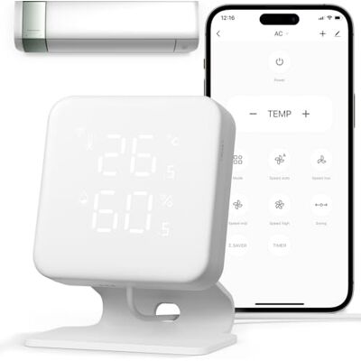 Woox Controllo Intelligente per Climatizzazione e Pompe di Calore, Igrometro Termometro Telecomando con sensore IR, Termostato WiFi Domotica, compatibile con Alexa/Google Woox Controllo Intelligente per Climatizzazione e Pompe di Calore, Igrometro Termometro Telecomando con sensore IR, Termostato WiFi Domotica, compatibile con Alexa/Google