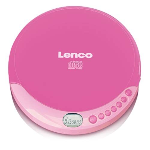 Lenco CD-011PK – Tragbarer CD-Player mit batteriebetriebener Funktion – LCD-Bildschirm – Diskman – CD-Walkman – mit Kopfhörer und integriertem Micro-USB-Anschluss – Rosa