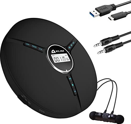 KLIM Discman – Lettore CD portatile con batteria interna ricaricabile + Auricolari  Fusion – compatto, personale, compatibile con CD-R, CD-RW ed MP3, CD Walkman -NUOVO 2024 -Nero