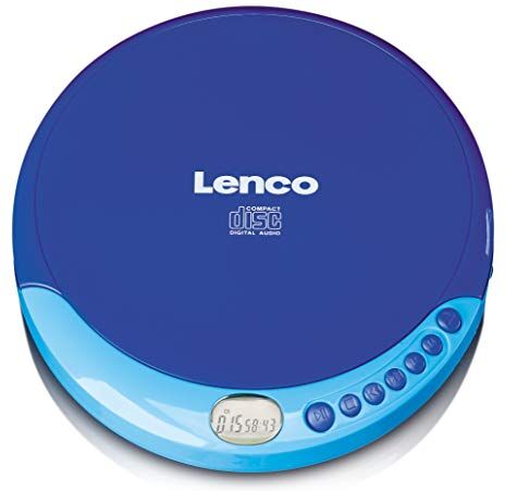 Lenco CD-011 Lettore CD portatile con funzione di ricarica della batteria -Diskman CD Walkman Con auricolari e cavo di ricarica micro-USB Schermo LCD Blu