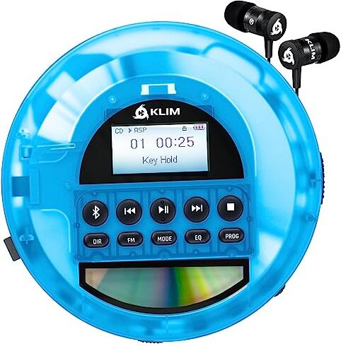 KLIM Nomad Transparent Blu Lettore cd portatile Batteria a Lunga Durata Include Auricolari  Fusion con CD-R, CD-RW, MP3 Lettore SD, Radio FM, Bluetooth Ideale per Auto Hi-Fi Nuovo