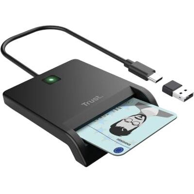 Trust Velora Lettore Smart Card eID/DNIe 4.0 / eDowod/CIE USB-C & USB-A, conforme a ISO 7816 Classe A / B / C, piedini in gomma antiscivolo, cavo di 100 cm, Windows / Mac Trust Velora Lettore Smart Card eID/DNIe 4.0 / eDowod/CIE USB-C & USB-A, conforme a ISO 7816 Classe A / B / C, piedini in gomma antiscivolo, cavo di 100 cm, Windows / Mac