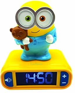 Lexibook Sveglia digitale Minions con Luce Notturna Snooze e Suoni, Orologio, Bob Luminoso Giallo/Blu