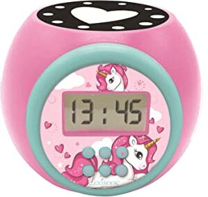 Lexibook Sveglia con proiettore Unicorno con Funzione Snooze, Luce Notturna con Timer, Schermo LCD, a Batteria, Rosa, , Colore