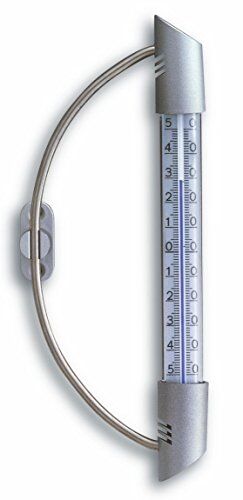 TFA Dostmann Orbis  Termometro analogico da finestra, con supporto in acciaio INOX, resistente alle intemperie, temperatura esterna, colore: Argento